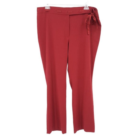 VTG 90s Apostrophe Burgundy High Rise Satin Ribbon Belt Bow Tie Dress Pants 18 - Picture 4 of 12